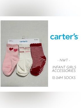 🆕CARTER’S - 12/24M - NWT - 3PK - INFANT GIRLS VALENTINES DAY SOCKS